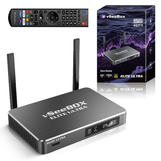 vSeeBox Elite Ultra 128GB Storage 4GB RAM 2025 Newest Model Voice Remote Control